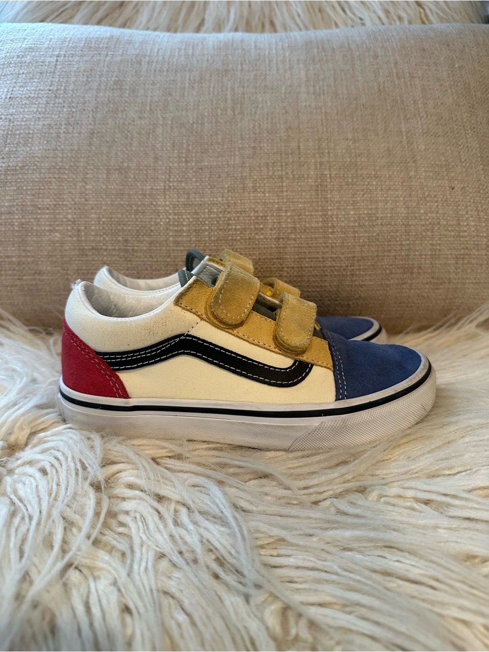 Vans Kids Old Skool Velcro Color Block Shoes | Size 1 | Skate Sneakers | EUC 🛹